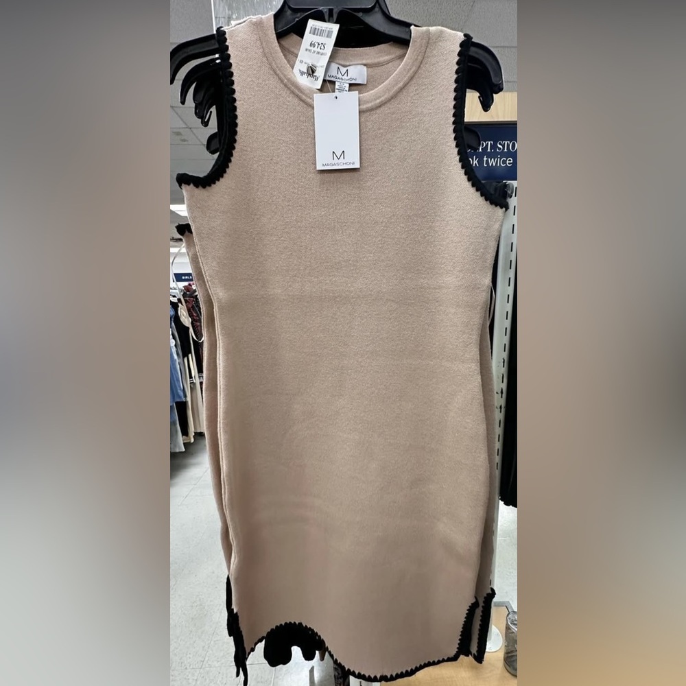 Magaschoni Camel Sleeveless Dress with Black Trim - size M